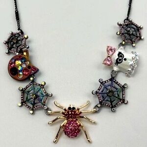NWT 👻💖🖤 Betsey Johnson Spider Ghost Cat 🕸 🐈‍⬛ Necklace Halloween